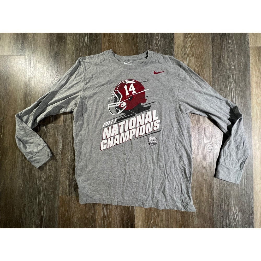Nike Alabama Crimson Tide Long Sleeve Shirt Mens XL Gray 2011 National Champions